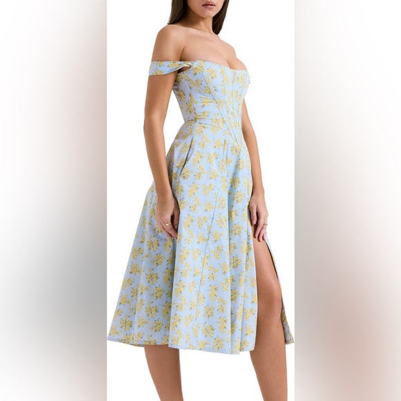 House of CB Saira Floral Lace-Up Corset Cocktail Dress in soft blue | Size M - Picture 10 of 12
